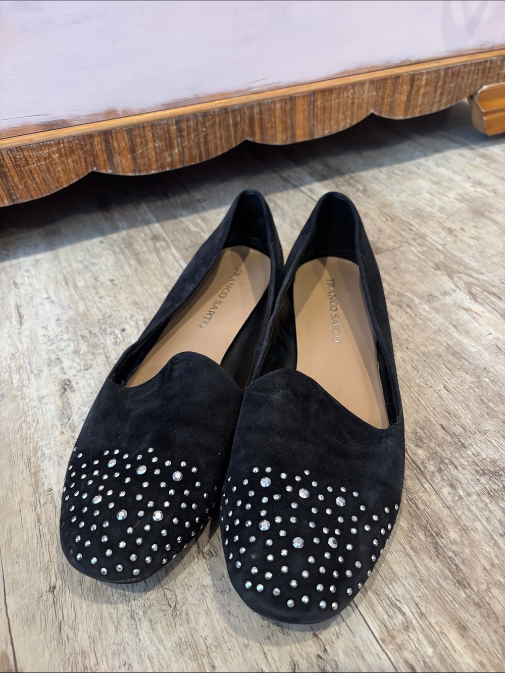Franco Sarto Black Studded Suede Slip-On Flats